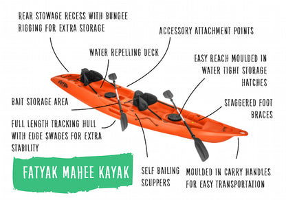 'MAHEE' Double Seater Kayak Orange Package Deal 🟠